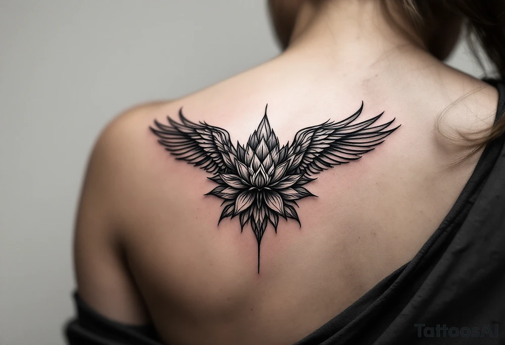 Fine lines small minimalist tattoo combo of phenix and lotus tattoo idea