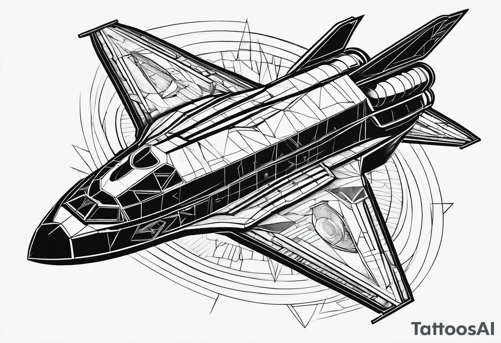 black and white geometric space shuttle tattoo idea