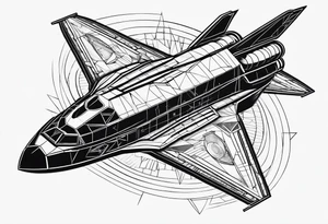 black and white geometric space shuttle tattoo idea