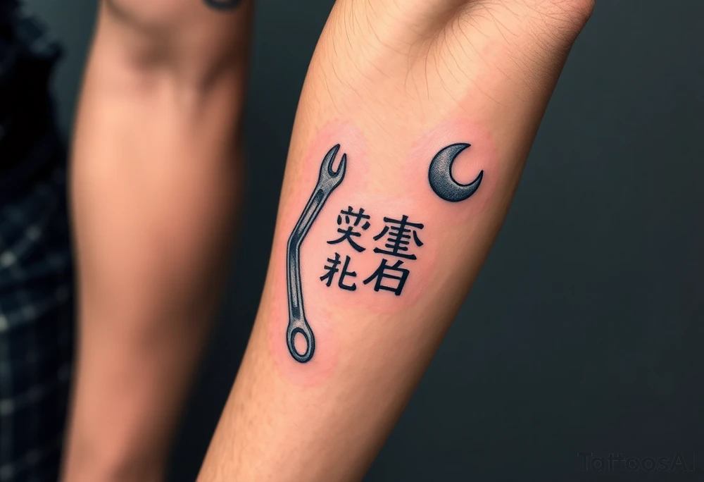 Straight Pipe Wrenches and kanji tattoo idea