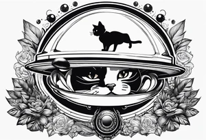 cat in a ufo smoking a joint tattoo idea