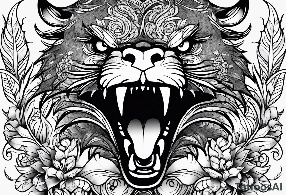 Eagle, Tasmanian devil, black swirl filler, snake, leaves tattoo idea