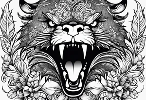Eagle, Tasmanian devil, black swirl filler, snake, leaves tattoo idea