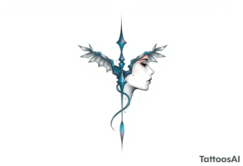 A minimalist tattoo that represents a shattered and betrayed gemini woman who fought hard throughout this year. With colors blue and black. Make it unique and rare. Without leaves and stem. tattoo idea