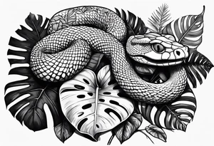 Little snake with monstera tattoo idea