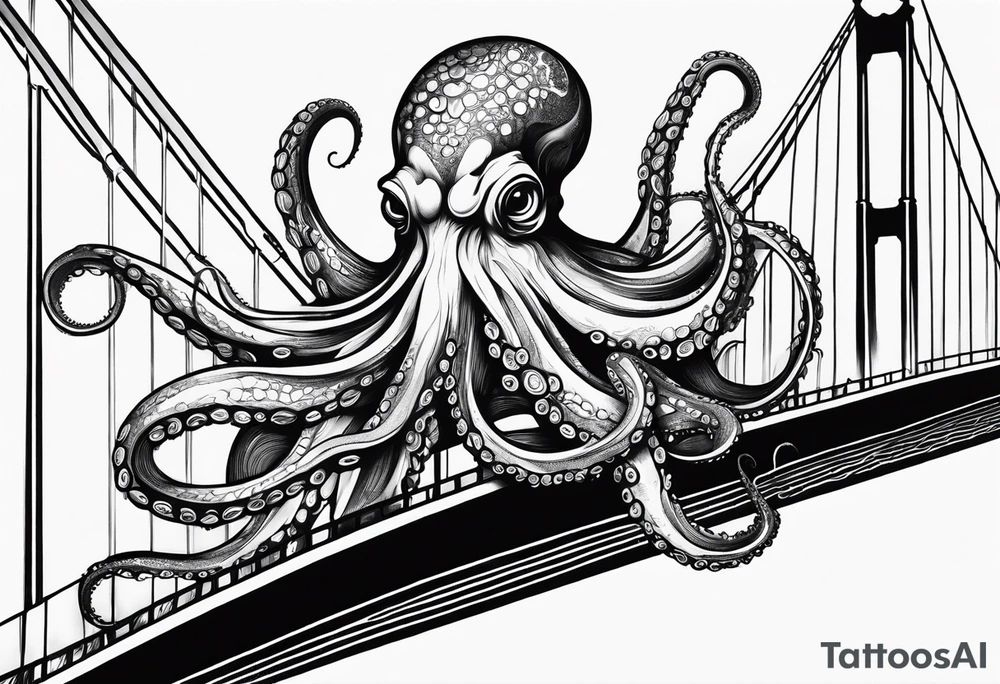 Octopus attacking bridge tattoo idea