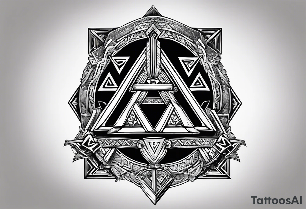 Valhalla valknut sword axe shield tattoo idea