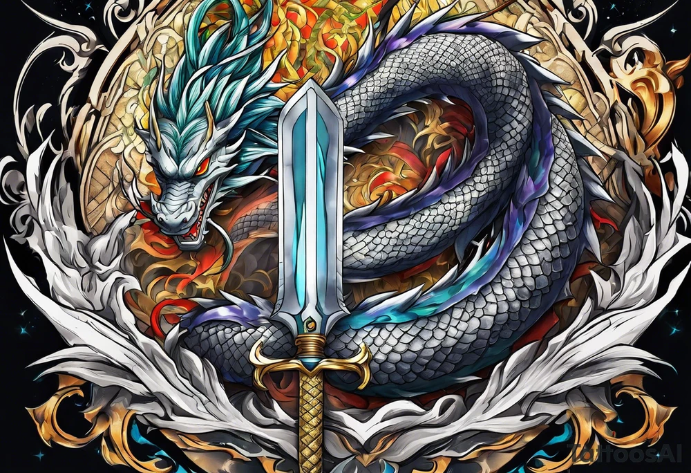 Future trunks sword with shenron spiraling around it tattoo idea