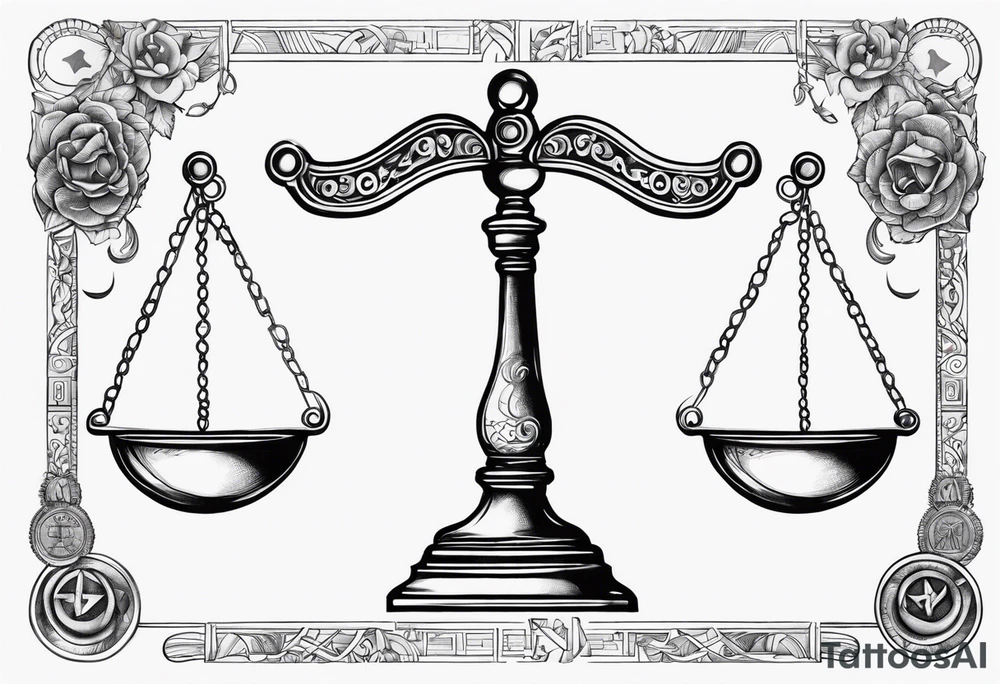 Libra zodiac scale with Gemini and Taurus symbols in each scale tattoo idea