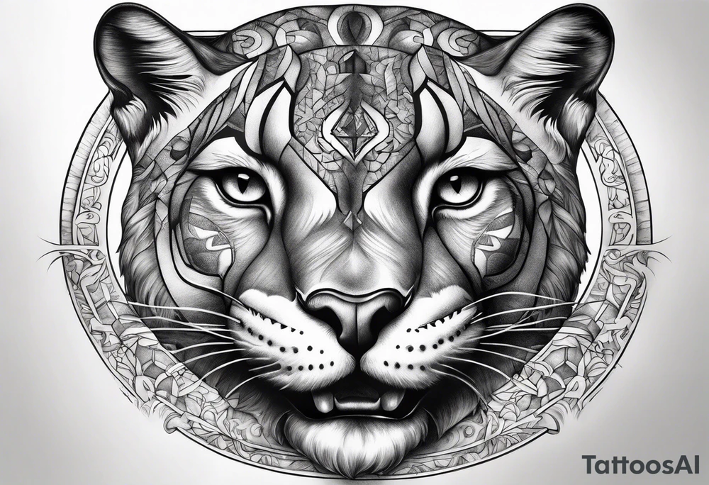 Sagittal brain and puma inside hourglass tattoo idea
