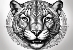 Sagittal brain and puma inside hourglass tattoo idea