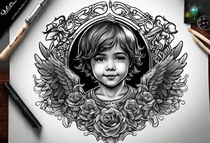 Kid smiling looking up at angel of death tattoo idea