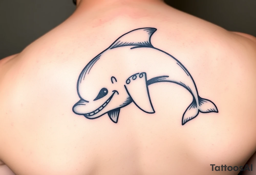 Cartoon dolphin with a mischievous face tattoo idea