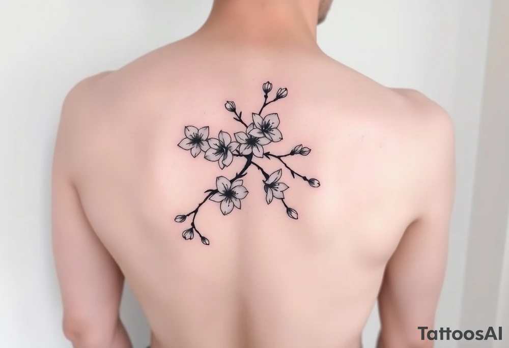 Feminine cherry blossoms thigh tattoo idea