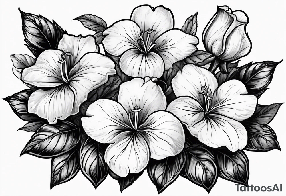 3 violets with greenery with a rose tattoo idea