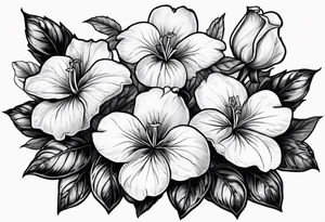 3 violets with greenery with a rose tattoo idea