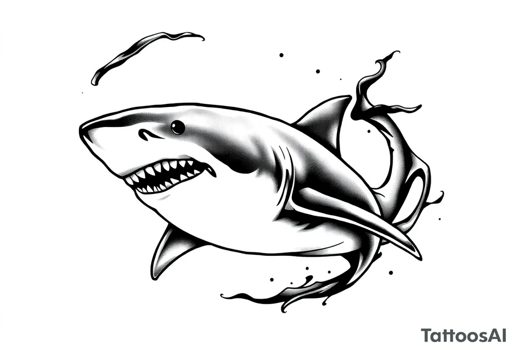 great white shark flowing tattoo idea