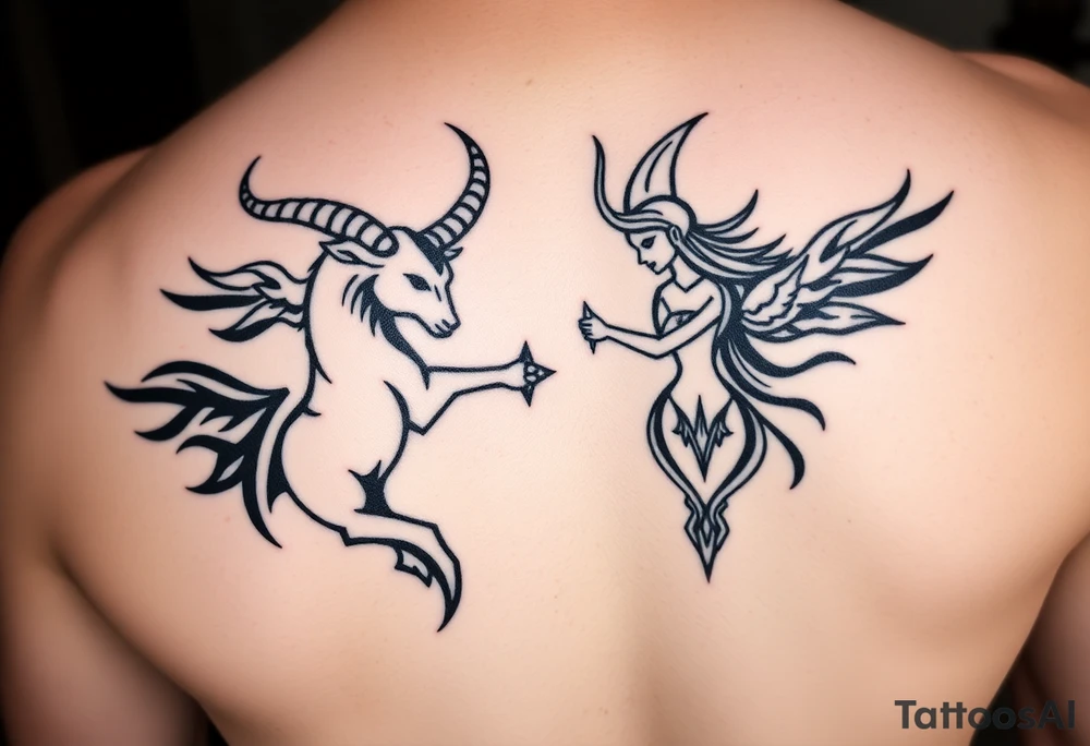 Male Capricorn and female Sagittarius couple high school sweethearts tattoo idea