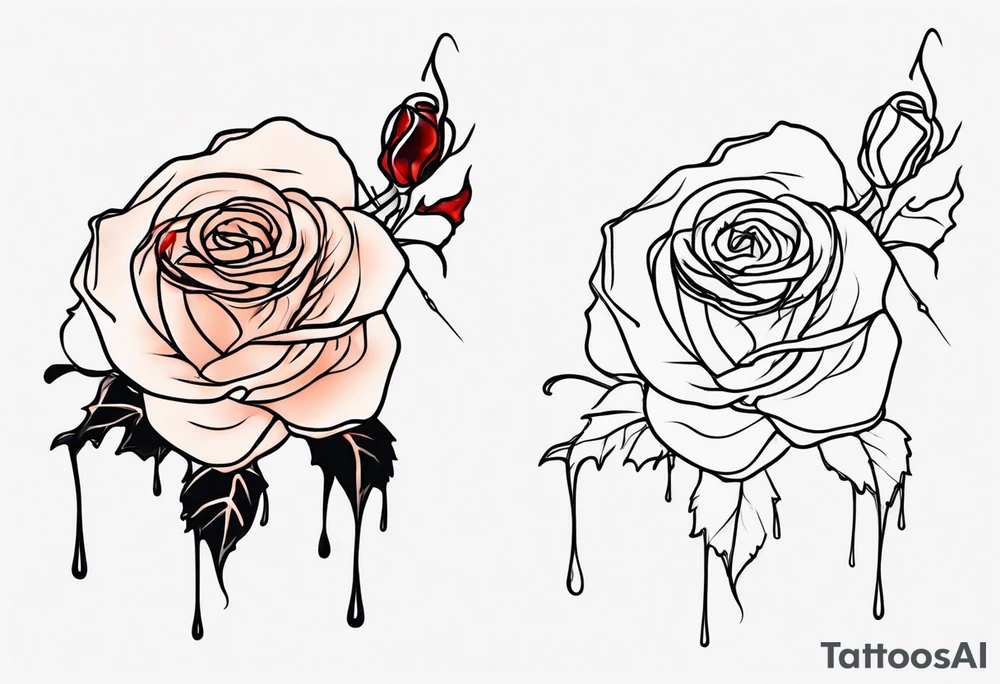 rose flower, one line, blood dripping from the flower, long and not wide tattoo idea