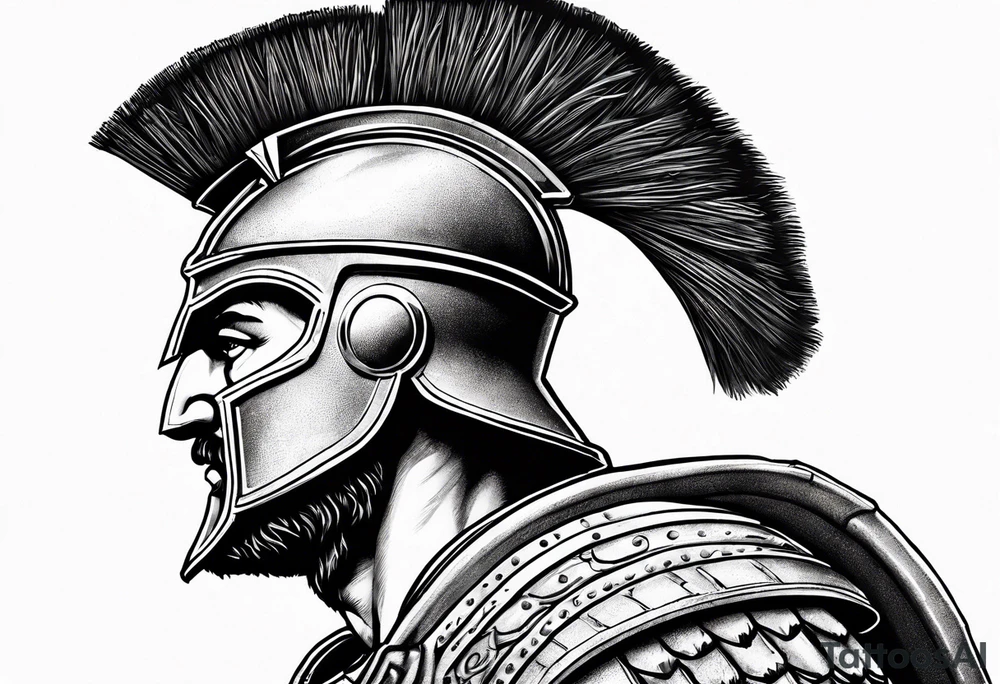 Side profile of spartan soilder looking right at Roman colosseum tattoo idea