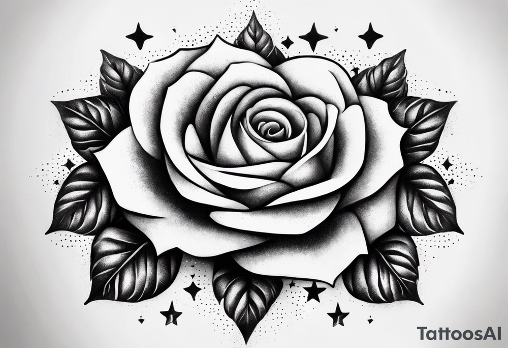 Tesseract with big roses and small stars tattoo idea