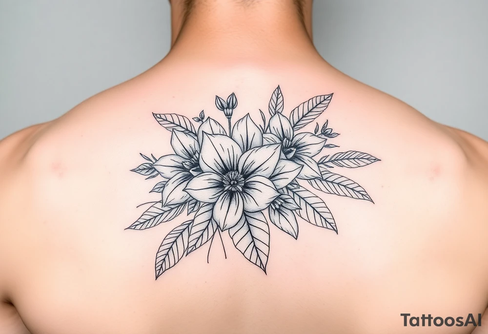 September and may birth flower bouquet fine line tattoo idea