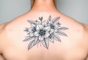 September and may birth flower bouquet fine line tattoo idea