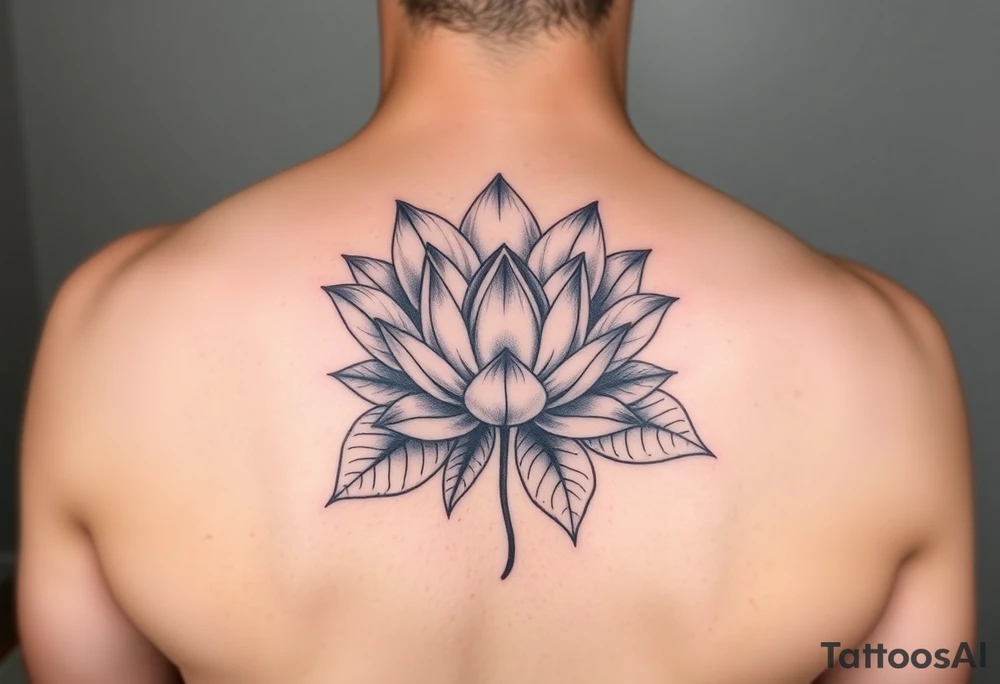 Beautiful lotus flower bomb with open leaves tattoo idea
