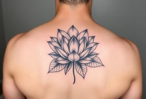 Beautiful lotus flower bomb with open leaves tattoo idea