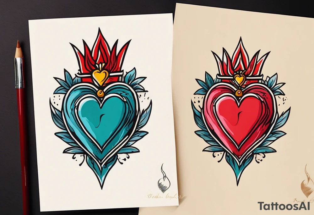sacred heart vintage traditional tattoo simple sketch old school bold colors with banner tattoo idea