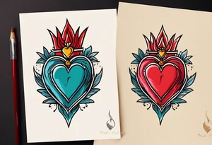 sacred heart vintage traditional tattoo simple sketch old school bold colors with banner tattoo idea