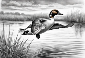 pintail duck flying in the marsh tattoo idea