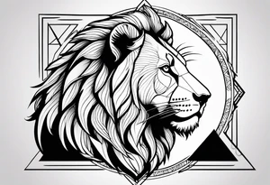 A geometric design with a lion head and a mountain tattoo idea