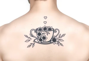 Cute tea cup with flowers and love hearts tattoo idea