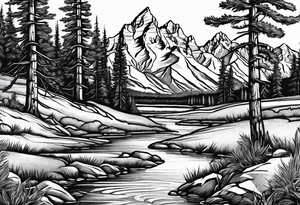Half sleeve of Teton mountain range with trees lining the bottom of tattoo tattoo idea
