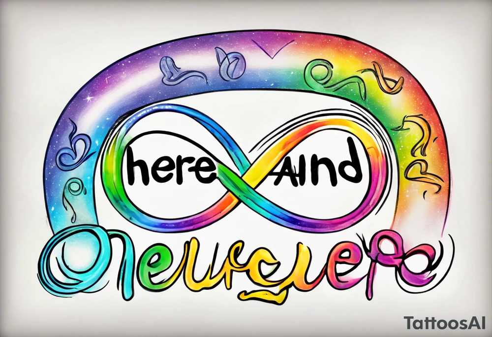 rainbow infinity symbol with the words "Here and Neuroqueer" tattoo idea