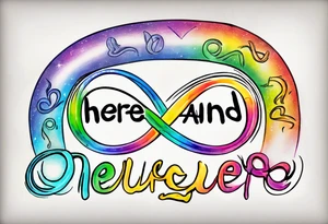 rainbow infinity symbol with the words "Here and Neuroqueer" tattoo idea