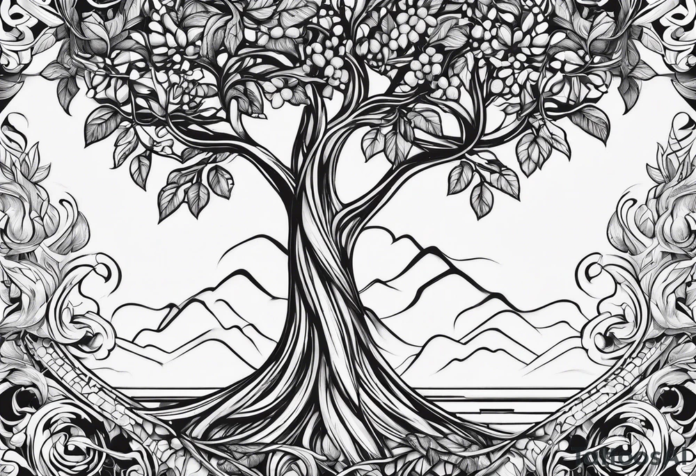 fine line vines, tree, minor geometric aspects. Utilize some negative space. tattoo idea