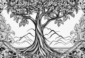 fine line vines, tree, minor geometric aspects. Utilize some negative space. tattoo idea