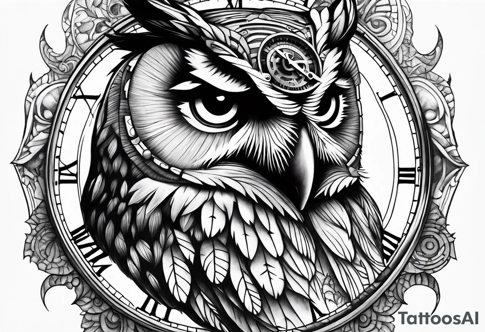 Owl with clockwork tattoo idea