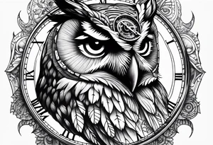 Owl with clockwork tattoo idea
