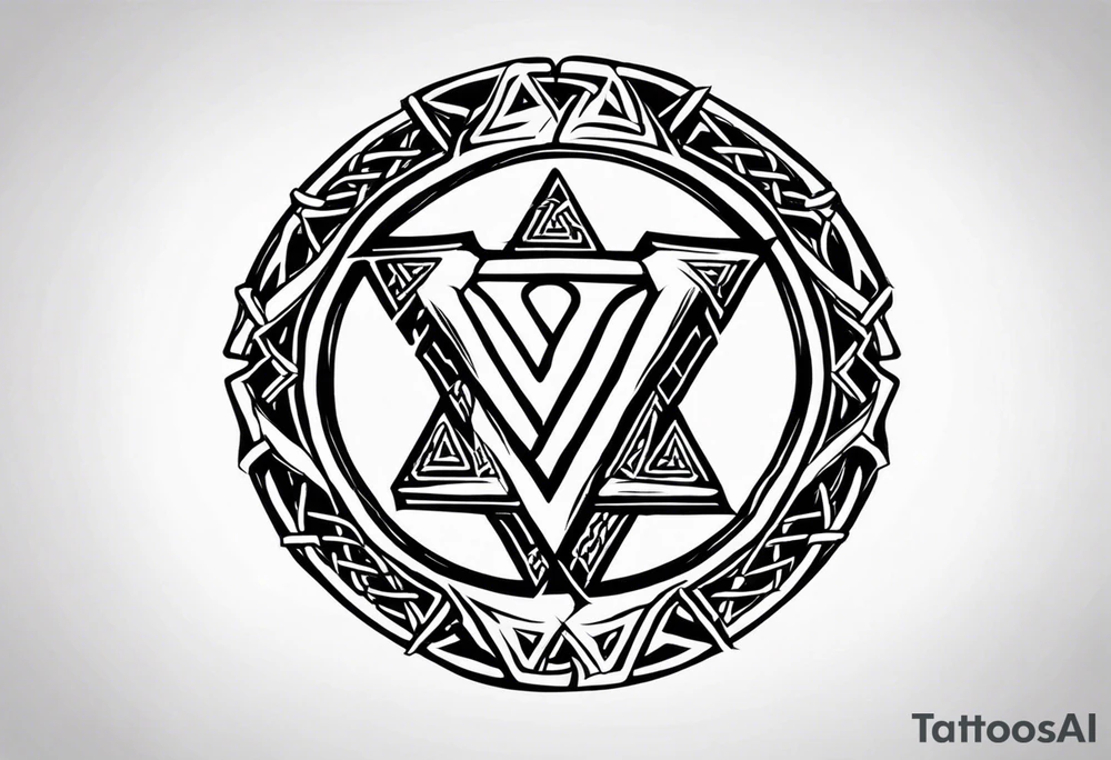 Valhalla round shield axe
Valknut barbed wire chains tattoo idea Valhalla round shield axe
Valknut barbed wire chains tattoo idea