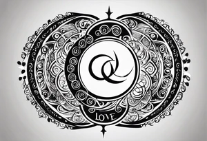 Base Design: circle for upper arm / shoulder. Incorporate a Koru (spiral) as a key element. 

Add a tag in a stylized graffiti font with the word LOVE tattoo idea