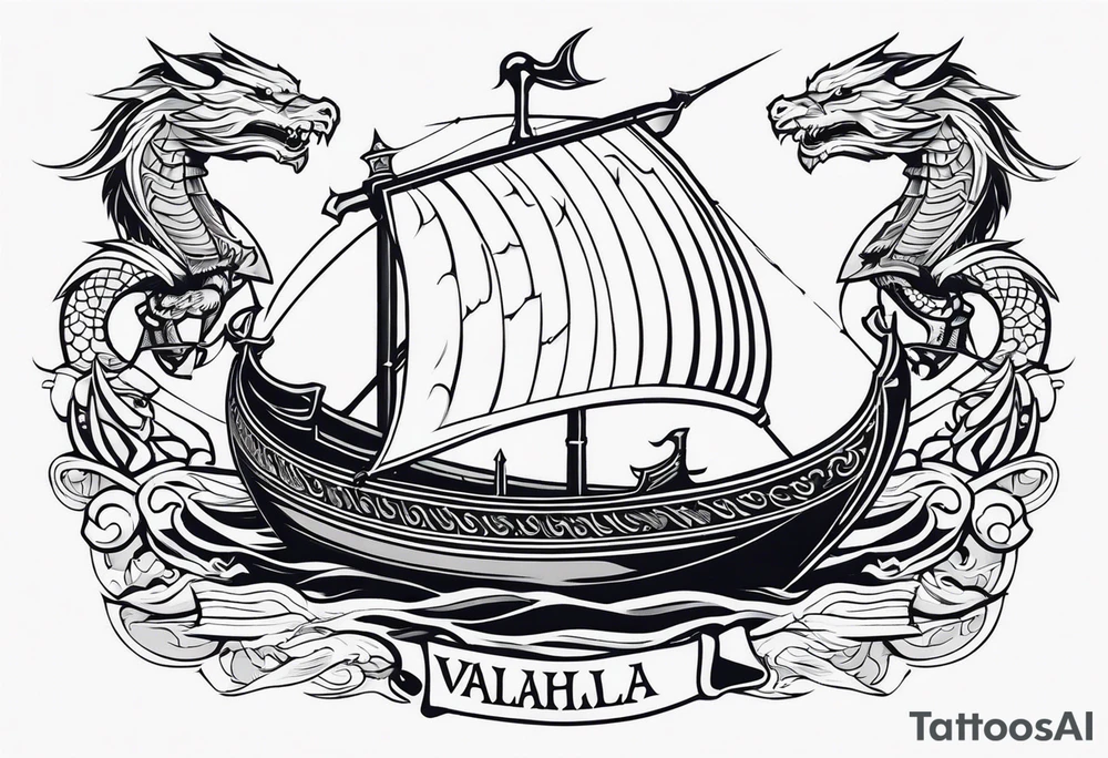 Valhalla sword shield viking ship dragon tattoo idea