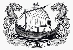 Valhalla sword shield viking ship dragon tattoo idea