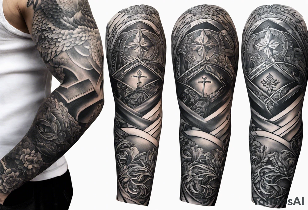 Arm sleeve with a Bible verse tattoo idea