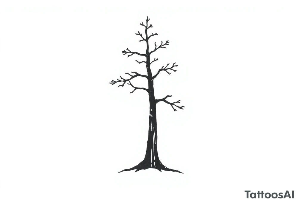 A sleek pine tree rendered in a single continuous outline. The trunk contains faint, horizontal internal lines that subtly resemble growth rings, symbolizing personal development and resilience. The design is simple yet meaningful, evoking growth and strength. tattoo idea