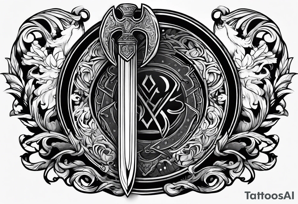 Valhalla steps sword shield axe tattoo idea