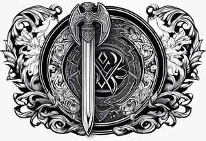 Valhalla steps sword shield axe tattoo idea