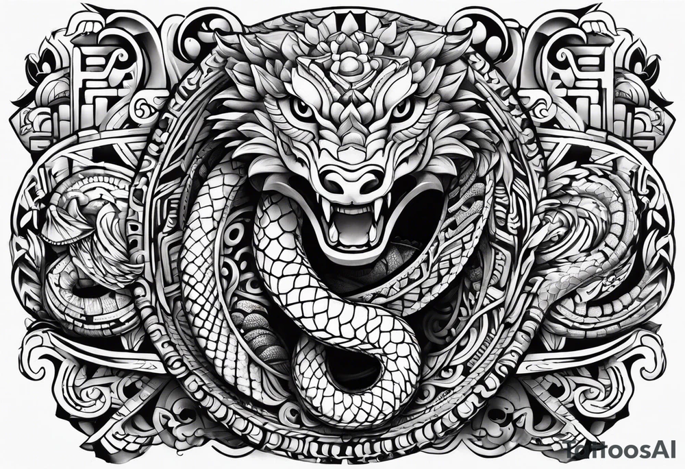 aztec kukulkan snake sleeve tattoo idea